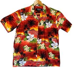 Favant Hawaii 100% Cotton Hawaiian Aloha Shirt Tropical Sunset Floral Large
